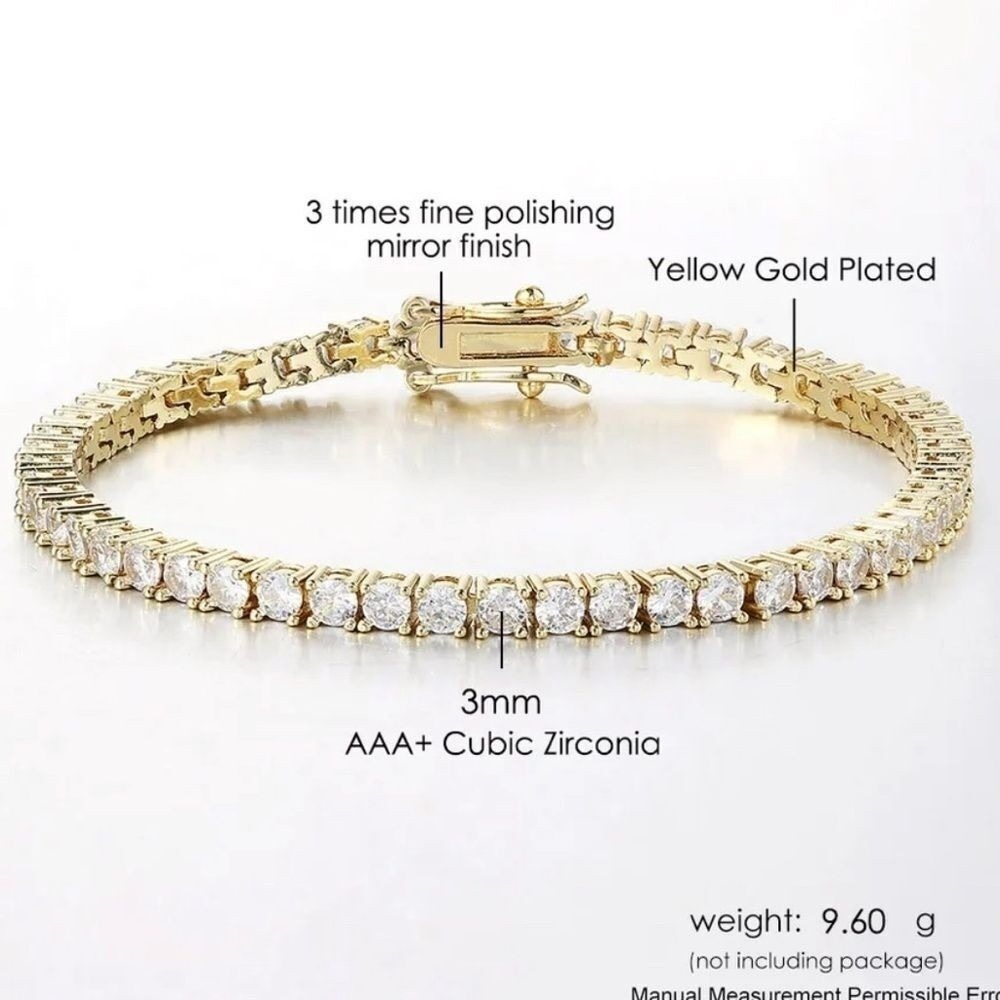 Crystal Tennis Bracelet Women Luxury AAA+ Cubic Zirconia 6.89 Inches